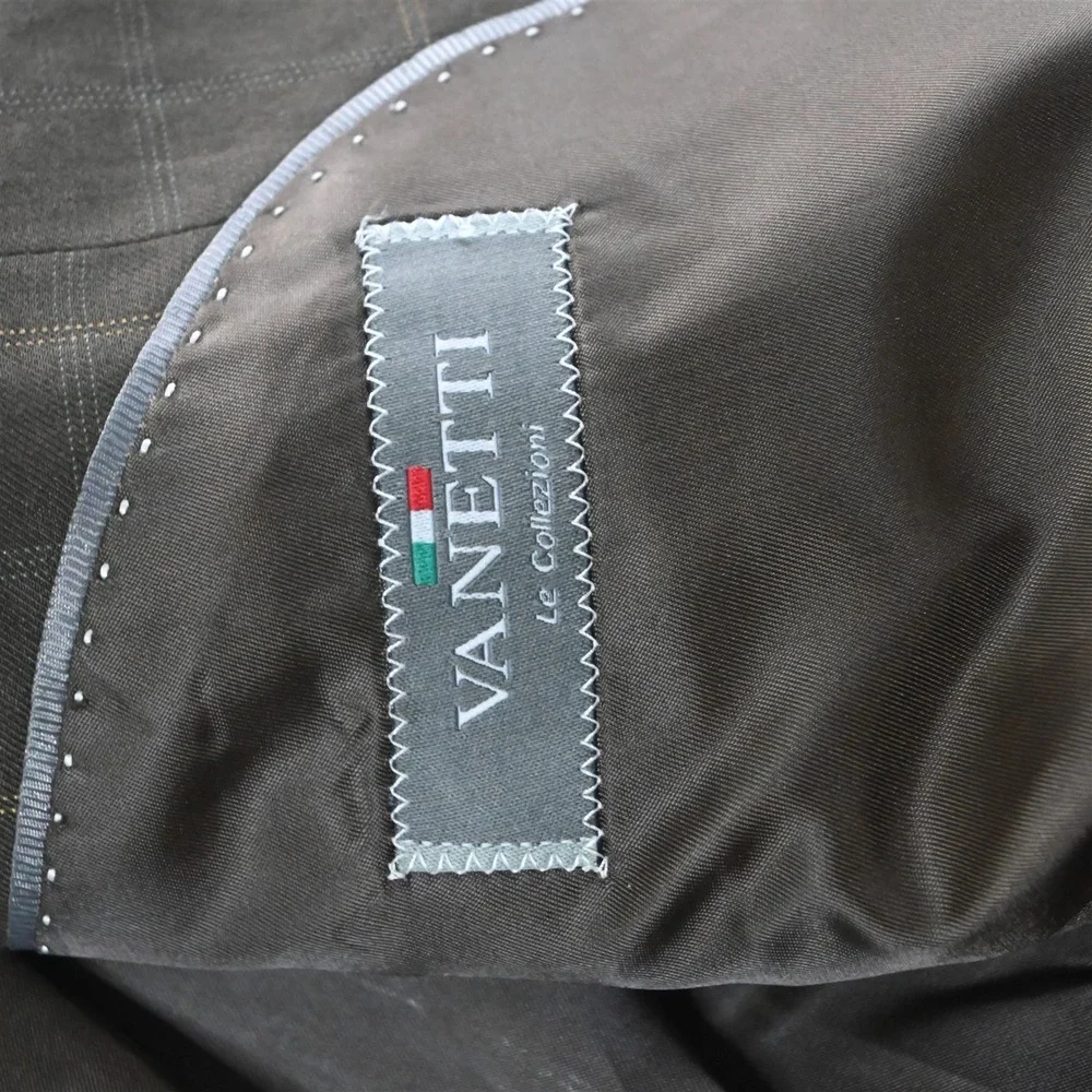 Vanetti 42L 34x30 Brown Windowpane‎ Mens Jacket Pants Suit